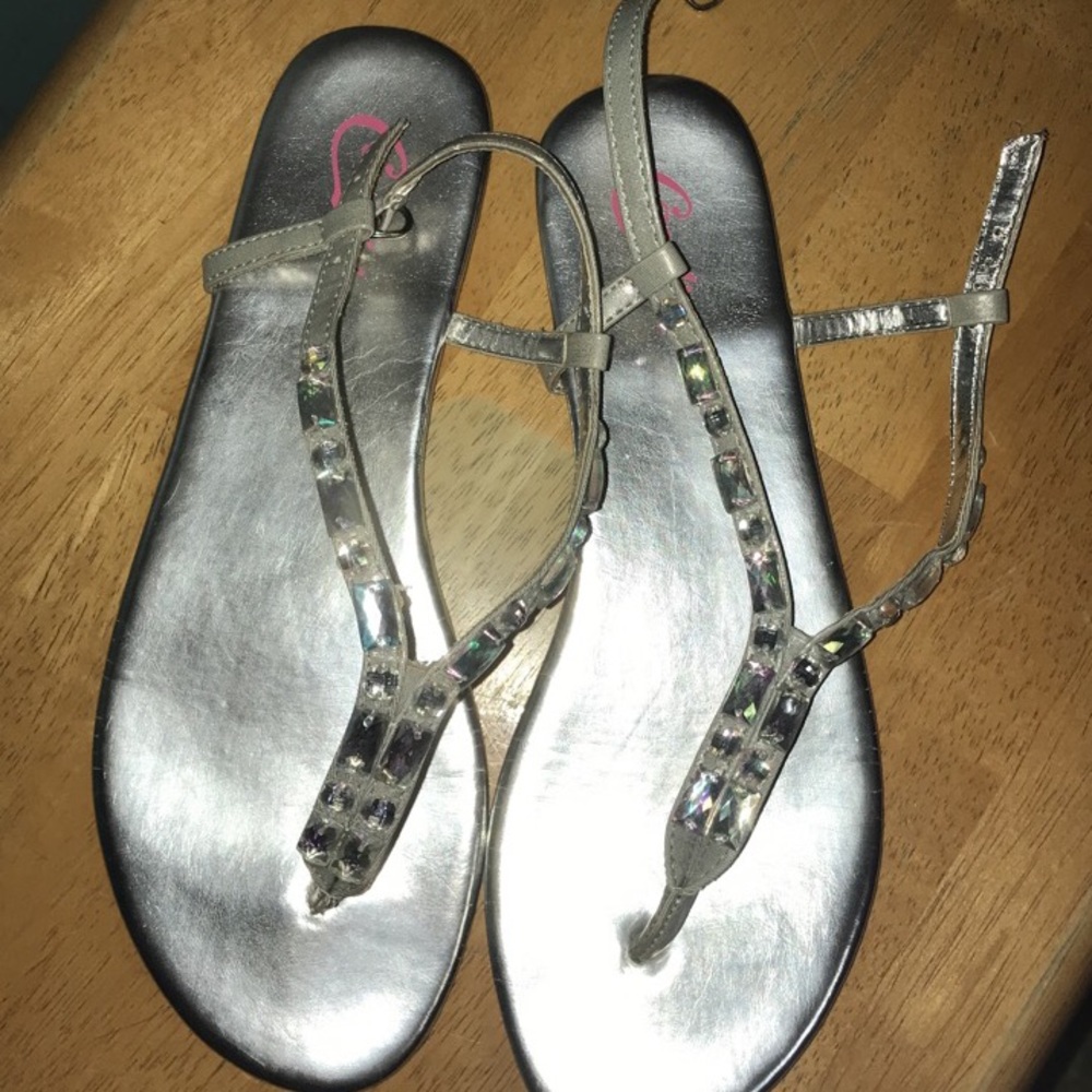 Rhinestone Silver Flip Flops